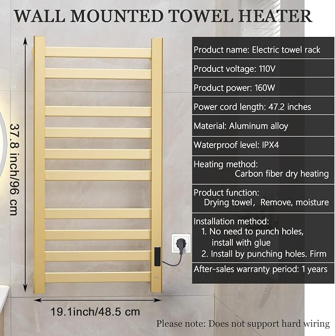 Verida Towel Warmer Rack, Heated Towel Rack - Image 7