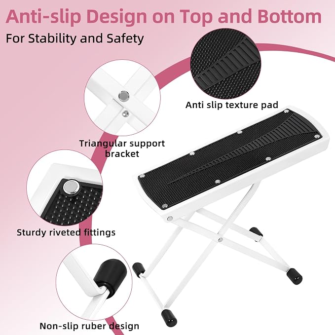 Pedicure Foot Rest, 6 Heights Adjustable Foot Stool, Upgraded Metal Foldable - Image 6