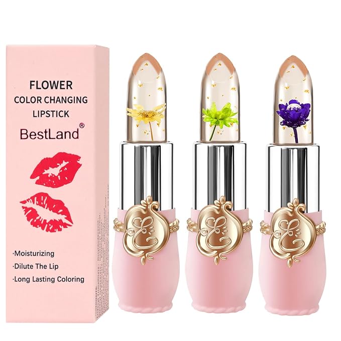 BestLand 3 Pcs/Set Flower Jelly Lipstick Set Temperature Change Moisturizer by Bestland