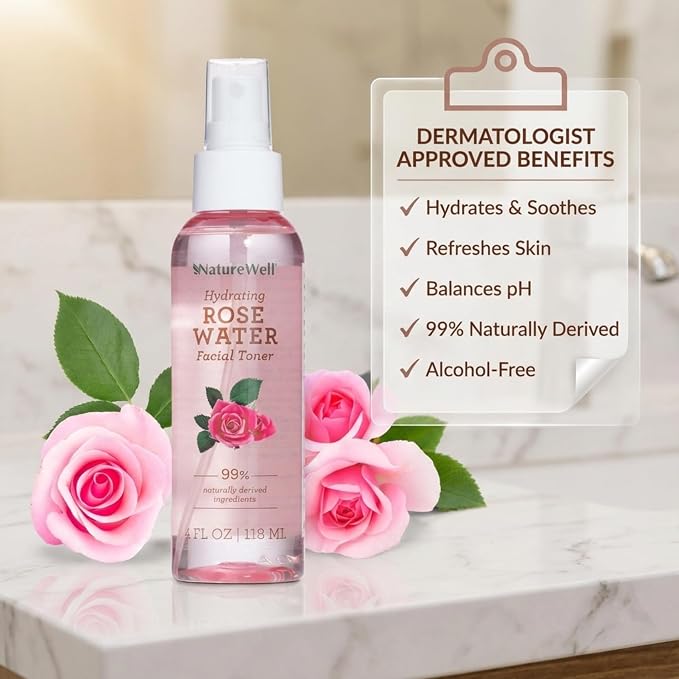 NATURE WELL Rose Water Hydrating Facial Toner Mist - Image 5