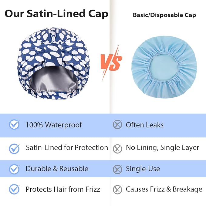INNELO Luxury Shower Cap for Women Reusable Waterproof, Double Layered Shower - Image 6