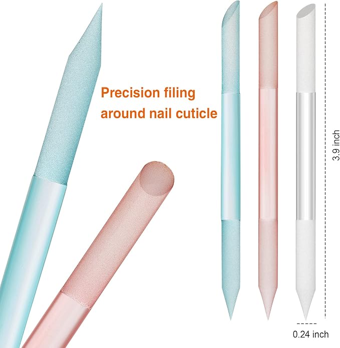 3 Pieces Glass Cuticle Pusher Cuticle Remover Glass Nail File Dual Ended - Image 2