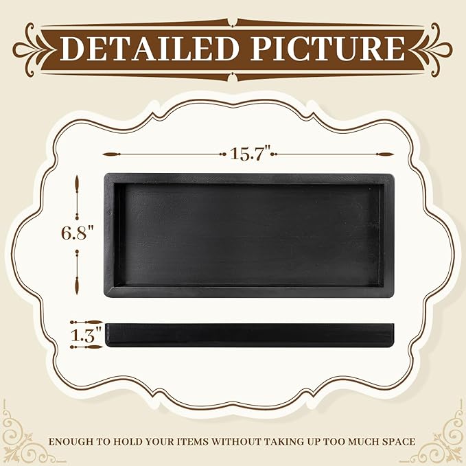 MAONAME Black Bathroom Vanity Tray, Rustic Long Narrow Tray, Rectangle - Image 2