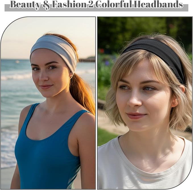 2 Pack Women Cotton Stretch Headband, Soft Breathable Hijab Cap, Wide Elastic - Image 4
