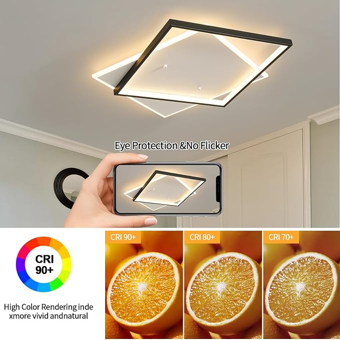 Shine LUEST Black Modern LED Bedroom Ceiling Light Dimmable Flush Mount Ceiling - Image 9