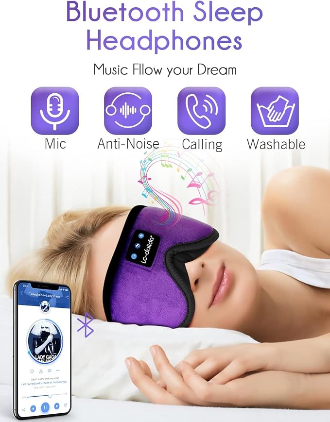 LC-dolida Sleep Headphones, Sleep Mask Bluetooth Wireless Music Eye Mask - Image 4