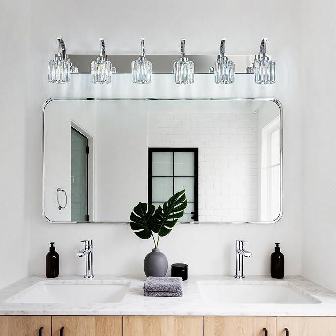 6-Light Crystal Vanity Light, Chrome Modern Wall Sconce - Image 7