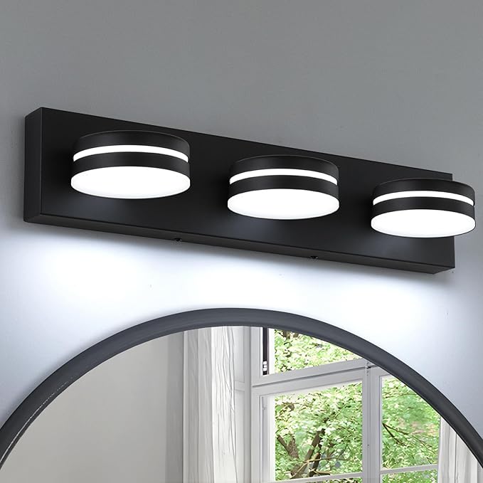 3-Light Bathroom Vanity Light Over Mirror, Matte Black LED Vanity Lighting by BATHROOMLIGHTINGFIXTURES