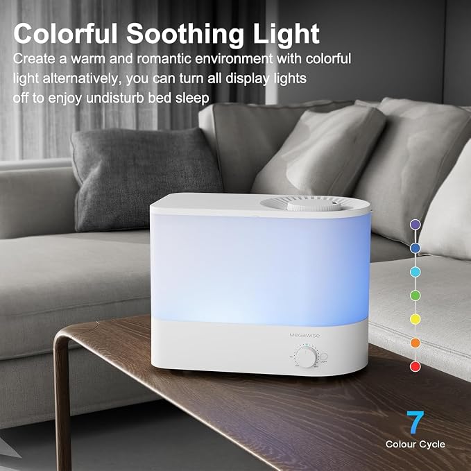 Megawise Cool Mist Ultrasonic Humidifier, Adjustable Mist Control, Quiet - Image 6