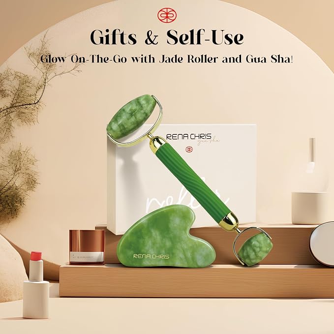 Rena Chris Gua Sha and Face Roller Set: Anti-Breakage Jade Roller - Image 6