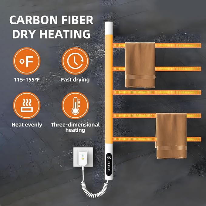 Electric Towel Warmer, 5-Bar Rotating Heated Towel Rack, 2-3 Minutes to - Image 4