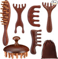 6 Pcs Natural Wooden Scalp Massager Comb Tool Set by Yiyiring