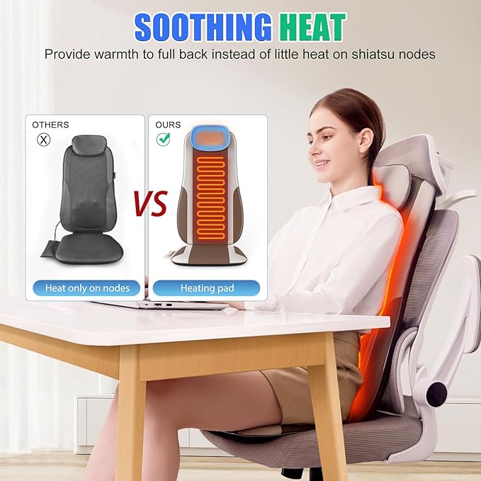 Shiatsu Back Massager with Heat, Massage Chair Pad Seat Cushion - Image 4