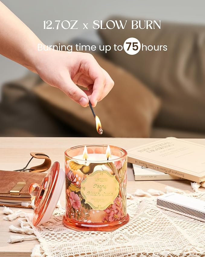 M&SENSE Peony Blush Sude Spring Floral Soy Candle, 12.7oz 75H Non-Toxic Large - Image 5