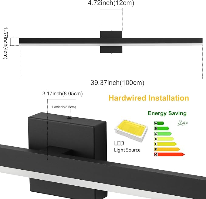 Black Bathroom Vanity Light 39.4 inch, 30W Dimmable 5CCT LED Modern Bathroom - Image 6