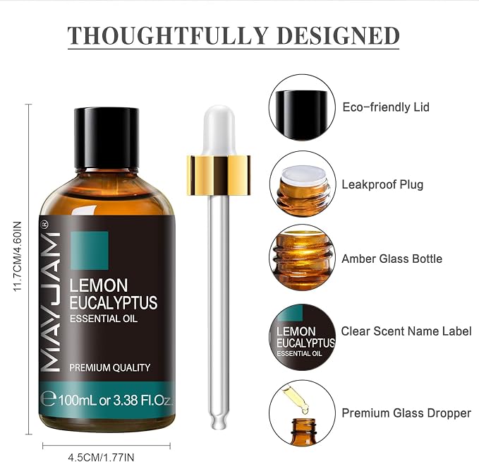 Lemon Eucalyptus Essential Oil, MAYJAM 3.38FL.OZ/100ML Large Volume Lemon - Image 7
