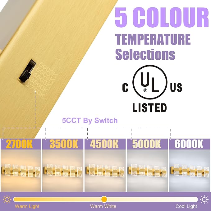 Modern LED Bathroom Light Fixtures Dimmable 5-Light Gold Vanity Light, 5CCT - Image 3