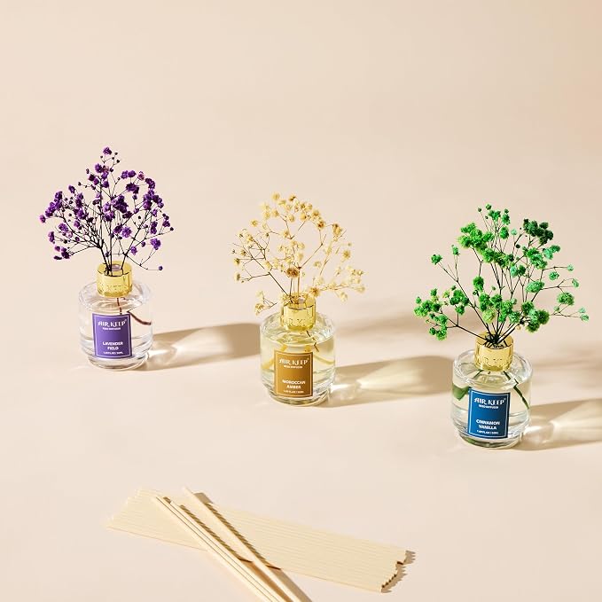 Airkeep Reed Diffuser Set of 3, Cinnamon Vanilla Lavender Field Moroccan Amber - Image 4