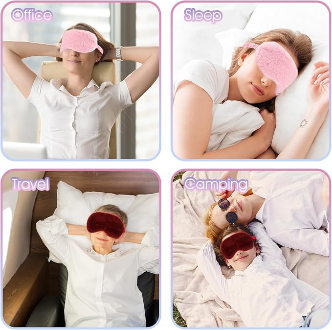 2 Pcs Plush Eye Mask Soft Sleeping Blindfold Eye Cover Comfortable Furry Faux - Image 4