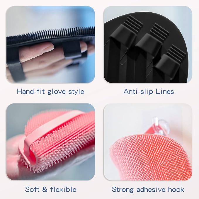 Manmihealth Silicone Back Scrubber & Soft Bath Glove Set 4 PCS, - Image 6