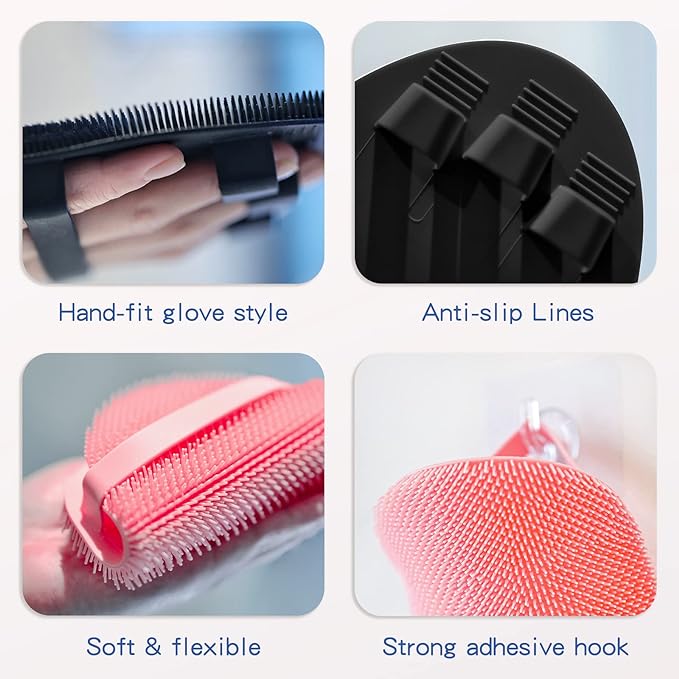Manmihealth Silicone Back Scrubber & Bath Glove & Face Brush Set, - Image 6