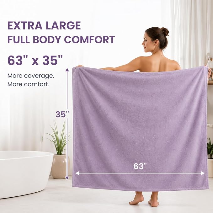 SEISSO 4 Pack Extra Large Bath Towels 63"x35", Bath Sheets - Image 2