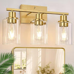 3-Light Vanity Lights with Clear Glass Shades, Brushed Gold Bathroom Light by Indoibrightenyourbathroom