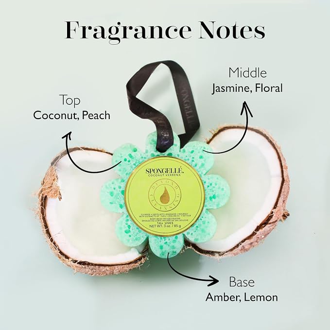 Spongellé Coconut Verbena Wild Flower Bath Sponge | Built-in Body Wash & Body - Image 3