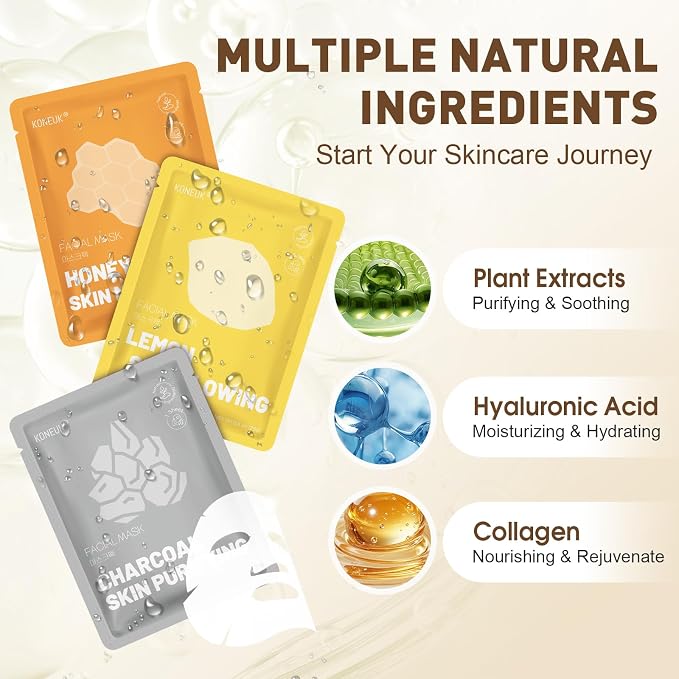 KONEUK 120 Pack Collagen Essence Sheet Face Masks Skincare, Moisturizing & - Image 3