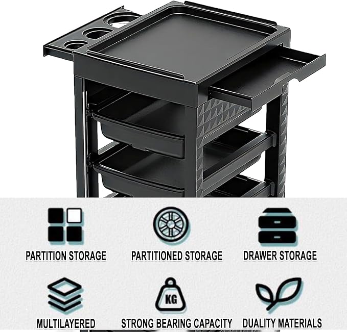 Salon Trolley Cart with Wheels & 5 Drawers, Salon Rolling Stations - Image 6