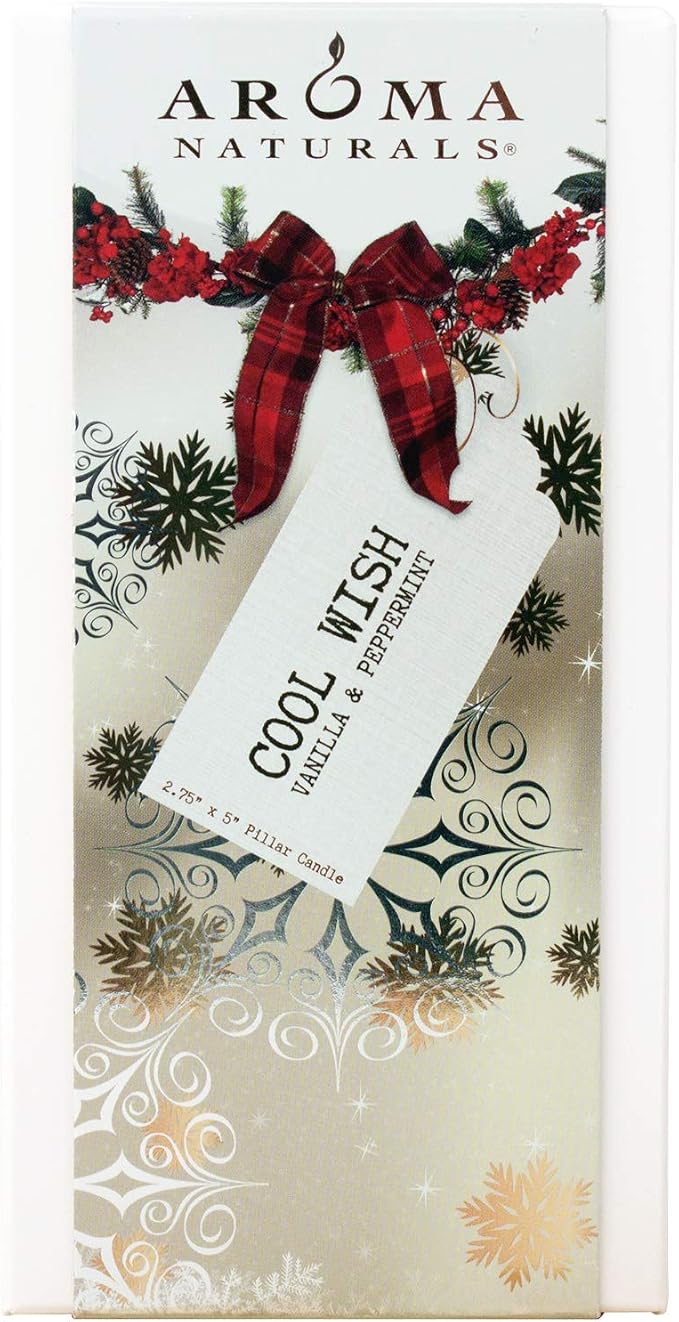 Aroma Naturals Holiday Essential Oil Vanilla & Peppermint Scented Pillar Candle - Image 2