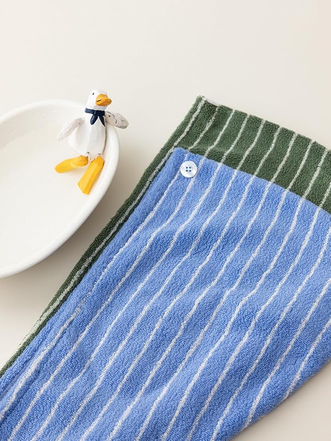 WENSHUO Azure Holiday-Striped Hair Towel Wrap-Drying Tool, 100% Combed Cotton - Image 5