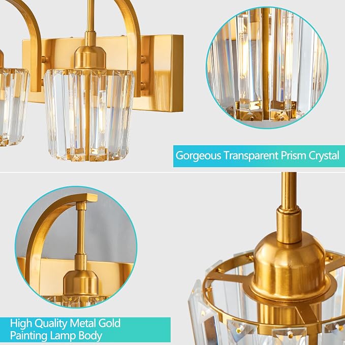 Modern Bathroom Vanity Light, 2-Light Gold Wall Sconce - Image 2
