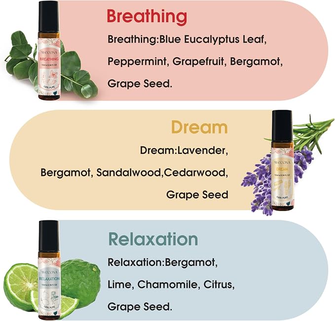 Wecona Aromatherapy Essential Oil Roll-On Set – 6x10ml Essential Oil Blends - Image 2