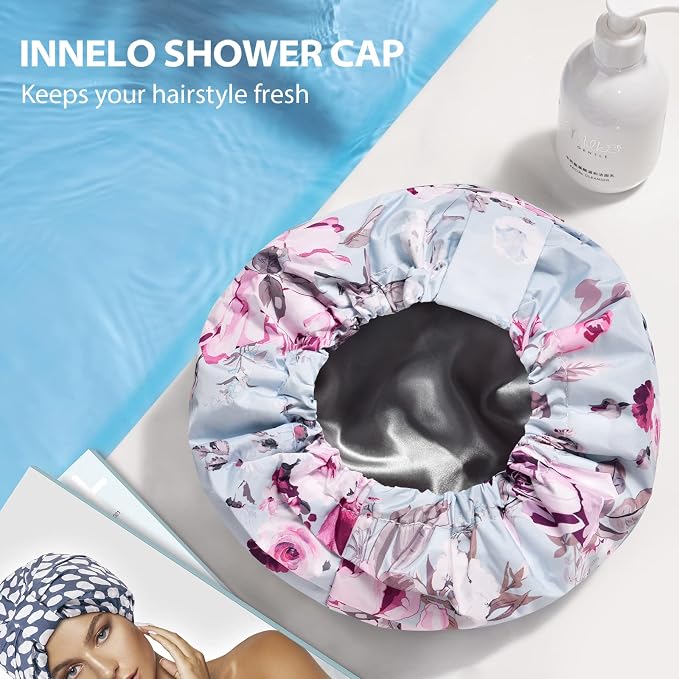 INNELO Luxury Shower Cap for Women Reusable Waterproof, Double Layered Shower - Image 7