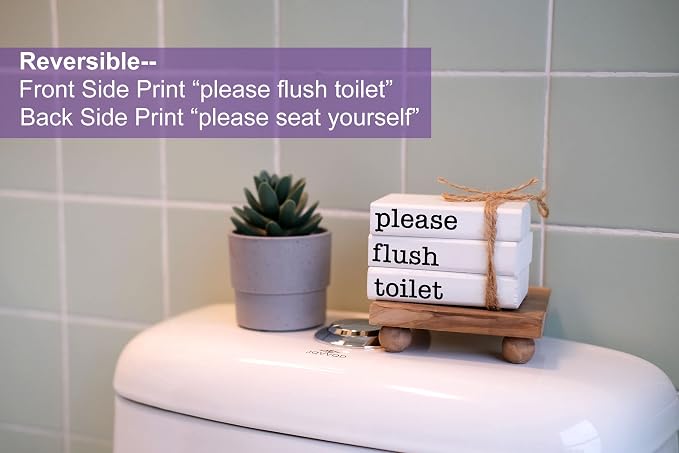 Farmhouse Mini Bathroom Sign Decor Funny Wooden Book Stack - Image 6