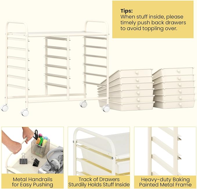 Giantex 12 Drawers Rolling Cart, Mobile Storage Drawer Cart, Classroom - Image 6