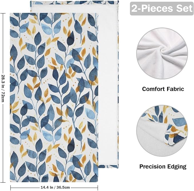 Blue and Gold Leave Branches Hand Towels - Image 2