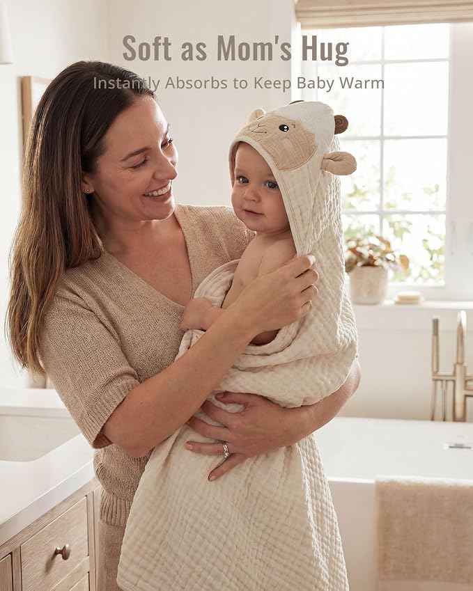 Blissful Diary Muslin Baby Hooded Towel 2 Pack, Soft & Absorbent Bath Towel - Image 4