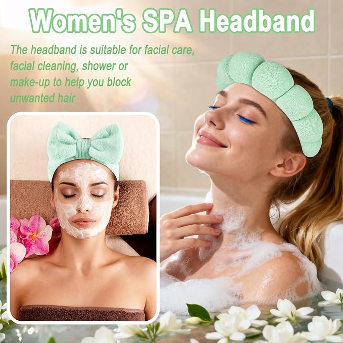 Zkptops 6Pcs Spa Headband for Washing Face Wristbands Set Women Bubble Makeup - Image 7