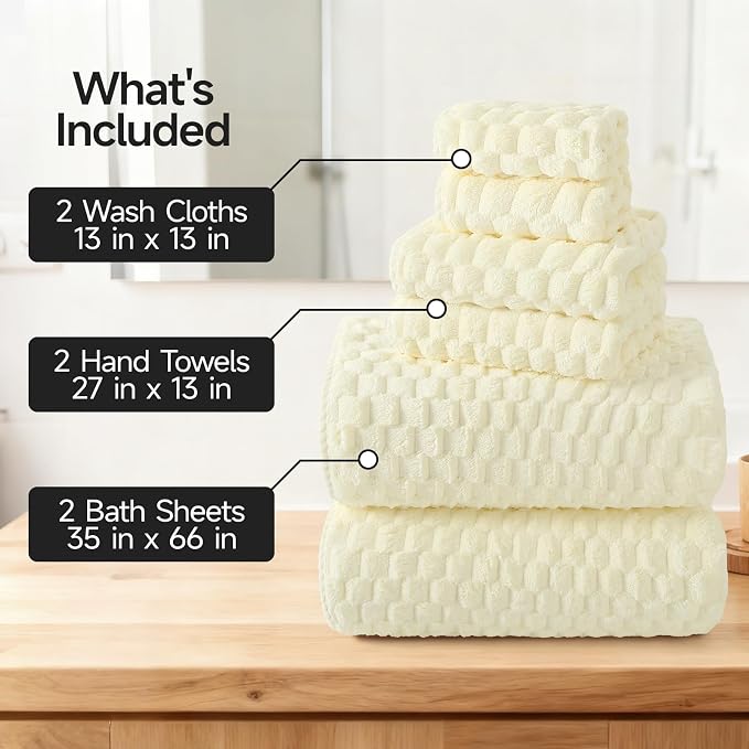 REDKISS Cream Microfiber Towels Set of 6-35x70 Inches Oversized Bath Sheets - Image 2