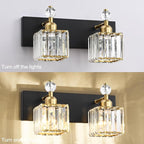 PRESDE Crystal 2 Light Bathroom Vanity Lights Black and Gold Bathroom Lights - Image 7