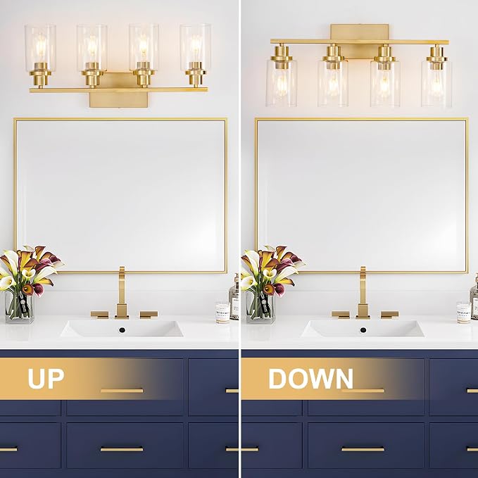 4 Light Gold Bathroom Light Fixtures Brushed Brass Vanity Light Over Mirror - Image 6