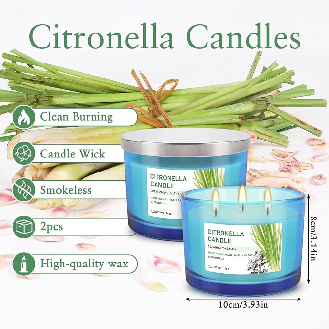 2x14oz Large 3-Wick Outdoor Indoor Citronella Candles, Long Lasting to 30 Hours - Image 4