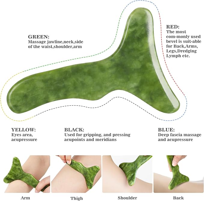 2 in 1 Jade Stone Gua Sha Massage Tool, Large Guasha Muscle Scraper Tools Set - Image 4