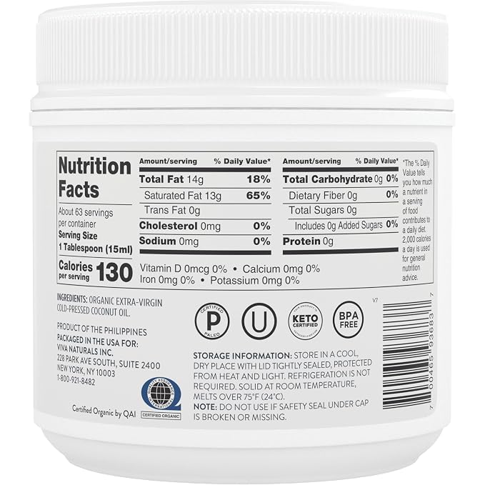 Viva Naturals Organic Coconut Oil, 32 fl oz – Unrefined, Cold-Pressed Extra - Image 3