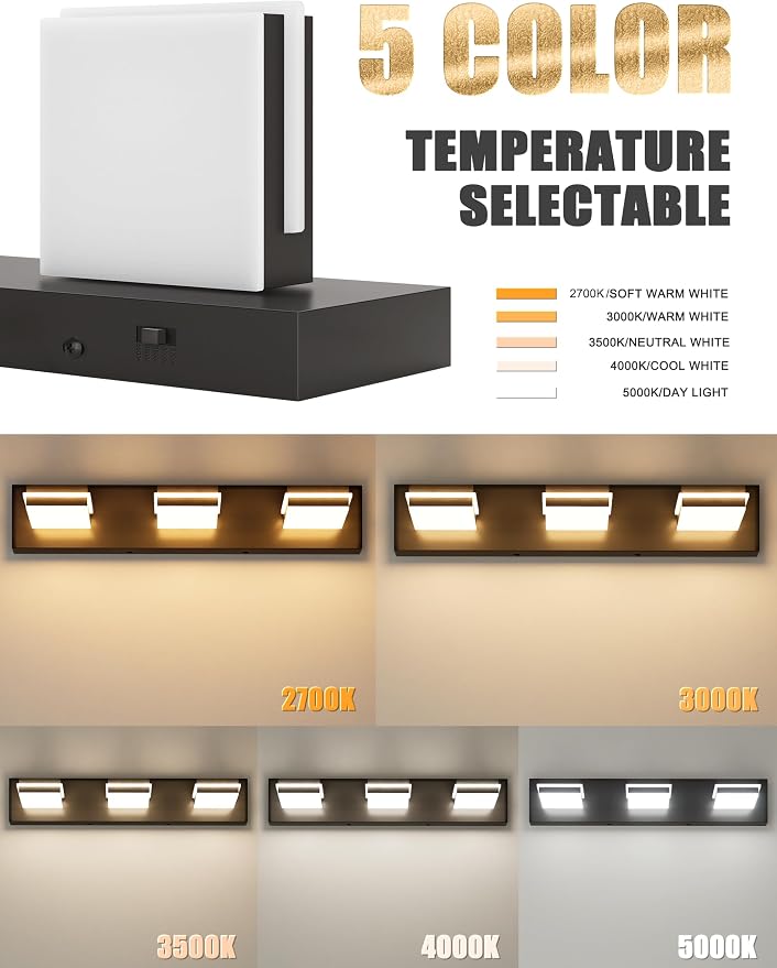 VOLISUN Modern Black Bathroom Vanity Light Fixtures, 5CCT Dimmable Bathroom - Image 2