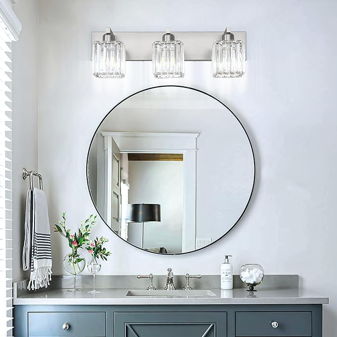 Aipsun Brushed Nickel Vanity Light Bathroom Lighting Fixtures 3 Light Crystal - Image 4
