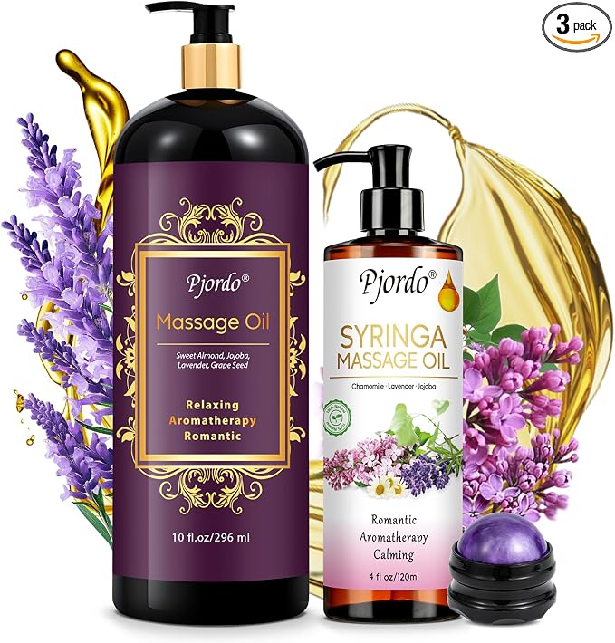 Pjordo 2 Pack Massage Oil for Massage Therapy, Lilac Oil, Lavender Massage Oil by Pjordo