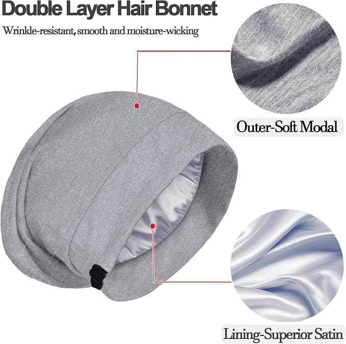 Satin Bonnet for Sleeping Night Cap, Adjustable Satin Lined Silk Bonnets Sleep - Image 6